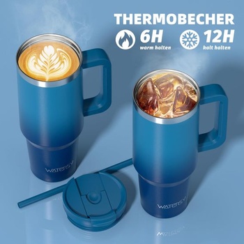 Termohrnček WATERSY 1,2 l s 2 slamkami, nepriepustný hrnček na kávu so sebou, vákuovo izolovaný sa