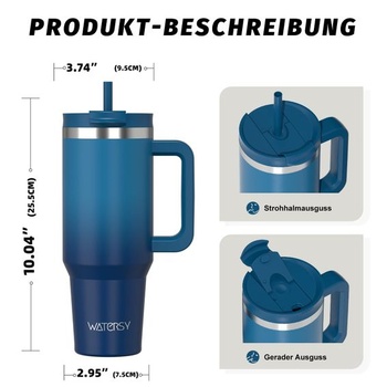 Termohrnček WATERSY 1,2 l s 2 slamkami, nepriepustný hrnček na kávu so sebou, vákuovo izolovaný sa