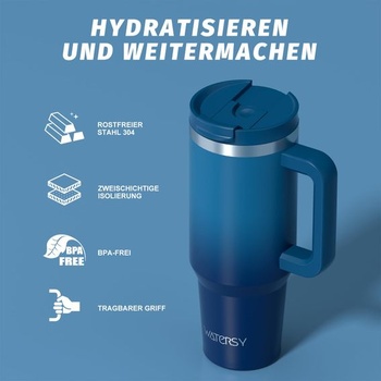 Termohrnček WATERSY 1,2 l s 2 slamkami, nepriepustný hrnček na kávu so sebou, vákuovo izolovaný sa