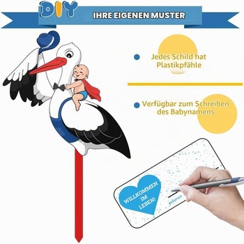 Súprava bocianov k narodeniu bábätka, 10 ks balónikov pre novorodencov, veľký roztomilý drevený bocian pre