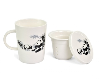 Porcelánový hrnek Royal Tea se sítkem bílý Panda II. jakost