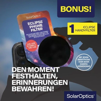 Brýle Eclipse s filtrem pro smartphone – certifikace ISO 12312-2 a CE, Bezpečné pozorování Slunce +