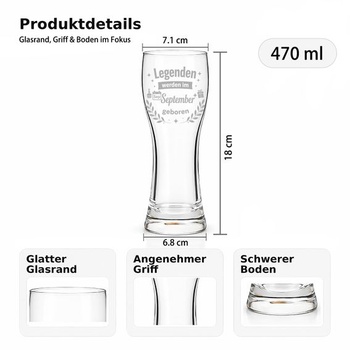 Darčeky pre mužov, Legendy sa rodia v septembri, pivné poháre 470 ml. Vtipný narodeninový darček pre otca,