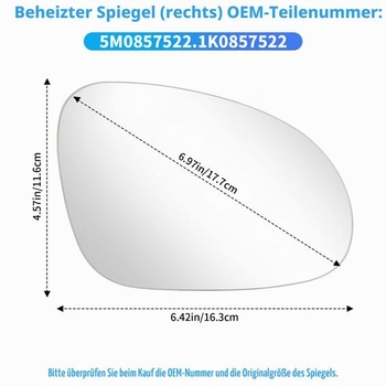 Náhradné sklo zrkadla Mingke pre Volkswagen (VW) Golf 5 MK5 2003-2009, Passat B5.5 B6 2004-2011,