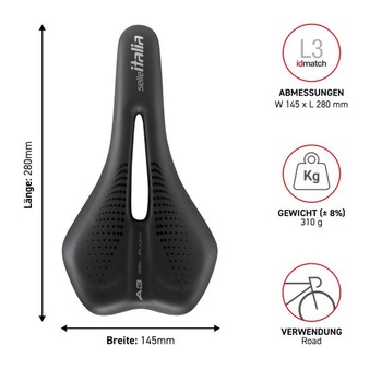 Selle Italia A3 - Sedlo na bicykel, pohodlné s gélom, anatomický výrez, vodeodolné a vhodné pre
