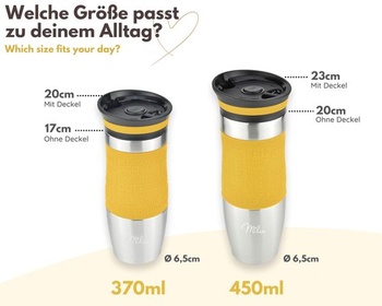 Termohrnček Milu Coffee to Go 370ml, 450ml, izolovaný hrnček na kávu - 100% nepriepustný - hrnček z