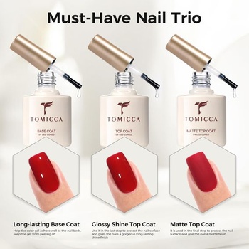 Súprava TOMICCA Base Coat, bez Wipe Top Coat a Matte Top Coat, 3 x 8 ml, 47 DE