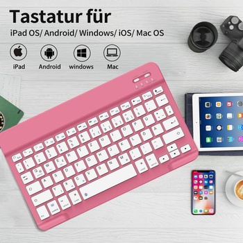 Bezdrôtová prenosná Bluetooth klávesnica aoub s nemeckým rozložením QWERTZ, červená