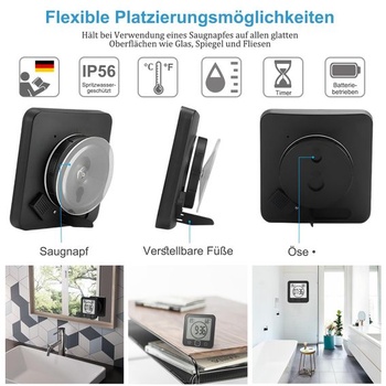 Digitálny budík do kúpeľne, hodiny do sprchy s prísavkou, LCD displej, nástenné hodiny s funkciou