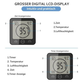 Digitálny budík do kúpeľne, hodiny do sprchy s prísavkou, LCD displej, nástenné hodiny s funkciou