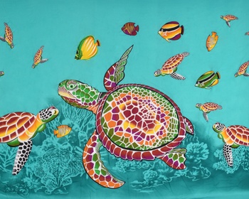 Sarong - Pareo VERADIS, zelený, korytnačky a ryby, II. akosť