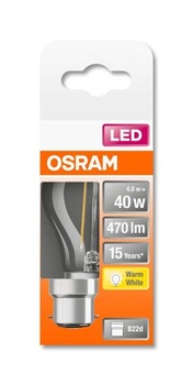 OSRAM LED žiarovka s vláknom a päticou B22d, tvar kvapky, teplá biela (2700K), 4W, ekvivalent 40W