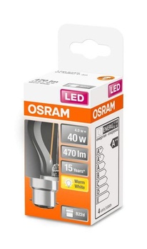 OSRAM LED žiarovka s vláknom a päticou B22d, tvar kvapky, teplá biela (2700K), 4W, ekvivalent 40W