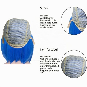 Modrá bob paruka pro ženy s ofinou, rovný styl, pro ženy, karneval, cosplay, modrá, 28 cm