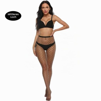 Dámske čierne sieťované pančuchy MANZI, XL-XXL (2 páry)