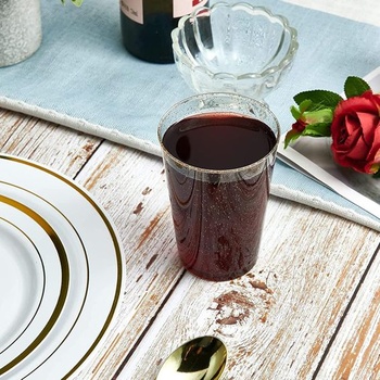 CYH 50 balení opakovaně použitelných plastových kelímků se zlatými třpytkami, 300ml průhledné párty