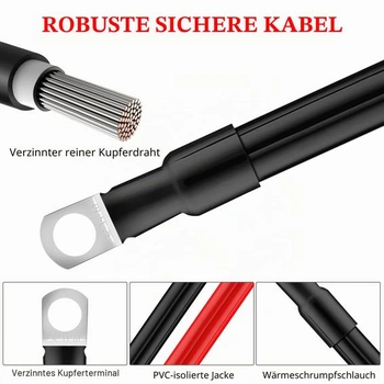 QIMEI-SHOP Kábel k batérii 35mm² 15cm Kábel k autobatérii 12V 2AWG Medený kábel s očkovými svorkami