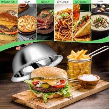 2 kusy burgerového zvonu, nerezová oceľ 16x6,7 cm, grilovací zvon, tavný zvon, kryt, burgerový zvon