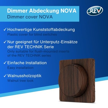 Řada vypínačů REV NOVA - kryt stmívače, otočné ovládání knoflíkem, barva ořechu 1x kryt stmívače