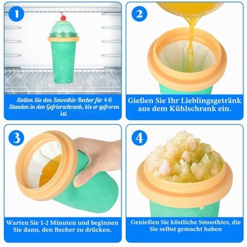 Sada 2 kelímkov na ľadovú brečku pre domácich majstrov, silikónový lisovací kelímok so slamkou a lyžičkou 2 v 1,
