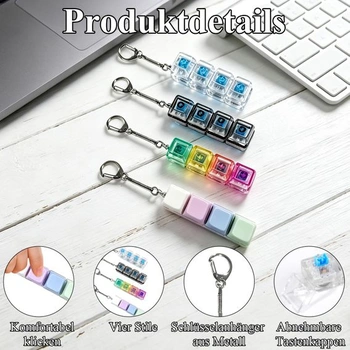Sada 4 hračiek Fidget, klávesnica Fidget s kľúčenkou, priehľadná mini klávesnica so 4 klávesami pre