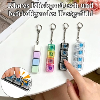 Sada 4 hračiek Fidget, klávesnica Fidget s kľúčenkou, priehľadná mini klávesnica so 4 klávesami pre