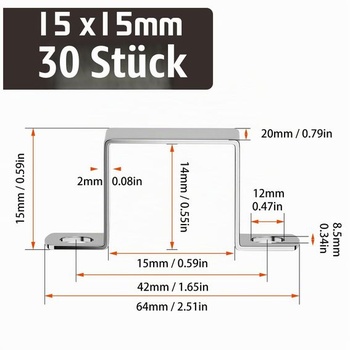 30 kusov objímky na štvorcové rúrky 15x15 mm štvorcová objímka z nerezovej ocele 304 15x15 mm - 30 ks