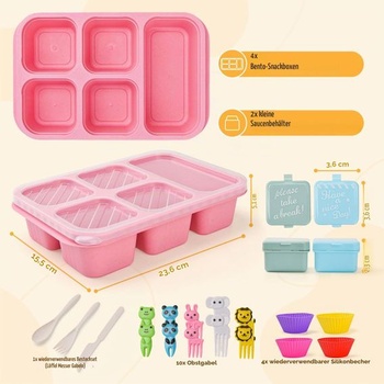 Bento svačinový box se 4 přihrádkami, 5přihrádkové svačinové nádoby, Bento obědové boxy s