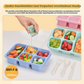 Bento svačinový box se 4 přihrádkami, 5přihrádkové svačinové nádoby, Bento obědové boxy s