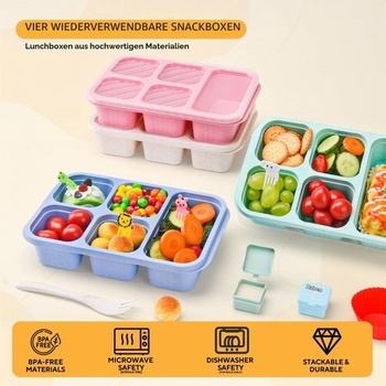 Bento desiatový box so 4 priehradkami, 5 priehradkové desiatové nádoby, Bento obedové boxy s