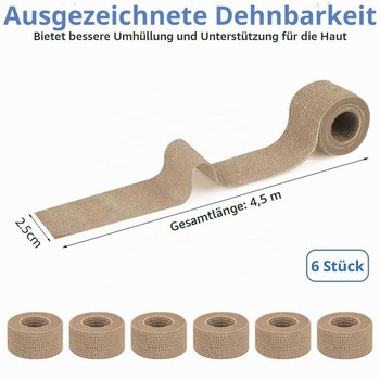 Samolepiace obväz, 6 roliek, 2,5 cm x 4,5 m, náplasť, elastická páska, fixačný obväz, náplasť,
