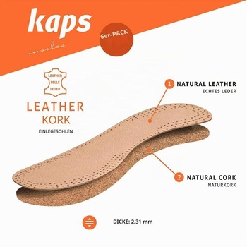 Súprava 6 párov vložiek do topánok Kaps Leather Cork, vyrobené z vysoko kvalitnej prírodnej kože a korku,
