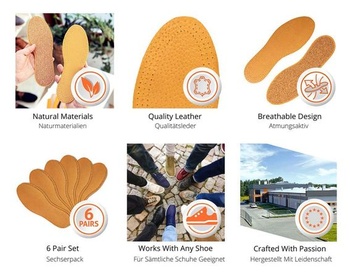 Súprava 6 párov vložiek do topánok Kaps Leather Cork, vyrobené z vysoko kvalitnej prírodnej kože a korku,