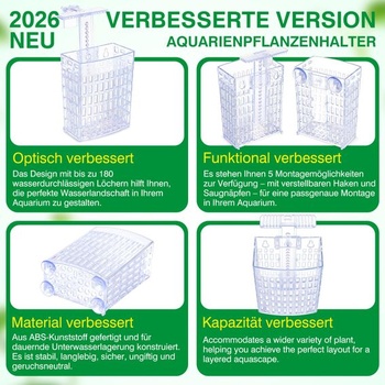 2026 Nový model výškovo nastaviteľného držiaka rastlín do akvária s prísavkou a teleskopickým hákom,