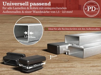 PD® Lamelové zátky 30x15 mm Obdélníková trubka - Koncové krytky černé | 4 kusy 4 30 x 15 mm