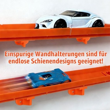 8dílný nástěnný držák s jednou dráhou pro Hot Wheels a modely aut a nákladních vozů v měřítku 1/64,