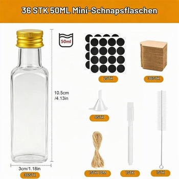 36 malých lahviček na plnění, mini lahvičky na likér o objemu 50 ml