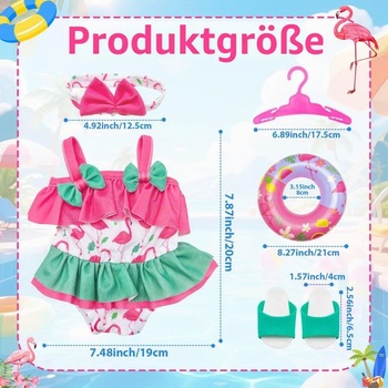 Oblečenie pre bábiky 36-43 cm, letná plavecká sada s čelenkou, plavecký kruh, topánky, ramienko,