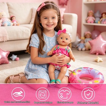 Oblečenie pre bábiky 36-43 cm, letná plavecká sada s čelenkou, plavecký kruh, topánky, ramienko,