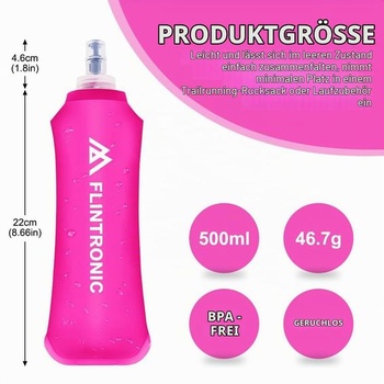 Flintronic TPU skladacie fľaše na vodu, 2 ks mäkkých fliaš s objemom 500 ml s pútkom na zápästie a