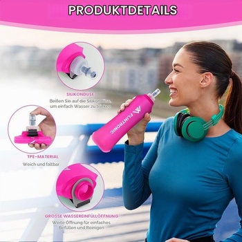 Flintronic TPU skladacie fľaše na vodu, 2 ks mäkkých fliaš s objemom 500 ml s pútkom na zápästie a