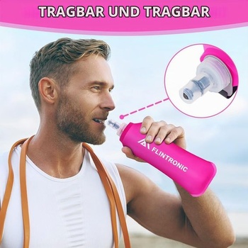 Flintronic TPU skladacie fľaše na vodu, 2 ks mäkkých fliaš s objemom 500 ml s pútkom na zápästie a