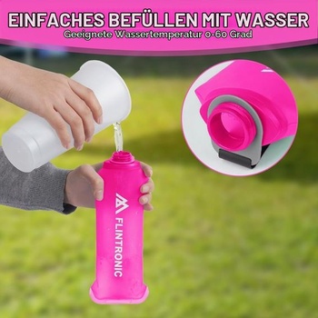 Flintronic TPU skladacie fľaše na vodu, 2 ks mäkkých fliaš s objemom 500 ml s pútkom na zápästie a