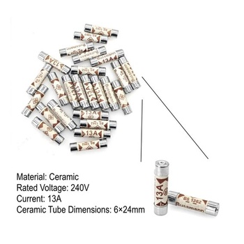 JZK 25 kusov 13 A 240 V BS1362 domáce keramické poistky, zástrčková poistka 6 * 24 mm, pieskom