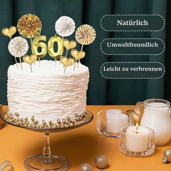 Zlaté sviečky k 60. narodeninám, 3D narodeninové sviečky na ozdobu torty, dekorácie pre mužov a ženy k
