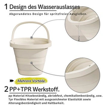 Skládací kbelík, 5 l/10 l, materiál PP+TPR, bílý, prostorově úsporný, skládací (šedý, 5 l) Šedý 5 l
