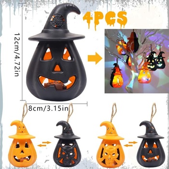 4dielna sada dekoratívnych tekvicových lampášov na Halloween, LED tekvicová sviečka, jesenná halloweenska