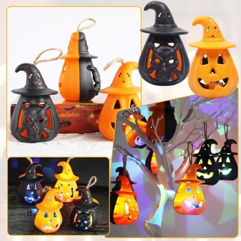 4dielna sada dekoratívnych tekvicových lampášov na Halloween, LED tekvicová sviečka, jesenná halloweenska