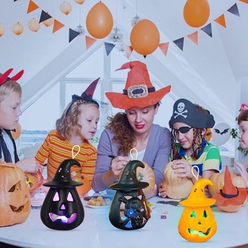 4dielna sada dekoratívnych tekvicových lampášov na Halloween, LED tekvicová sviečka, jesenná halloweenska