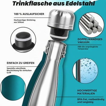 Nerezová fľaša na vodu, 500 ml, bez BPA, dvojstenná fľaša izolovaná, nepriepustná, so skrutkovacím